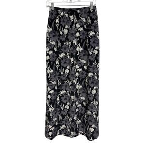 Vintage Y2K Floral Maxi Skirt Size 9 Black White Dark Fairy Grunge Whimsygoth